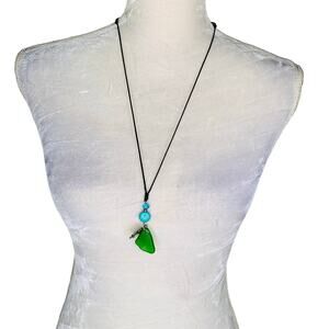 Seaglass Turtle Turquoise Necklace Adjustable Rope